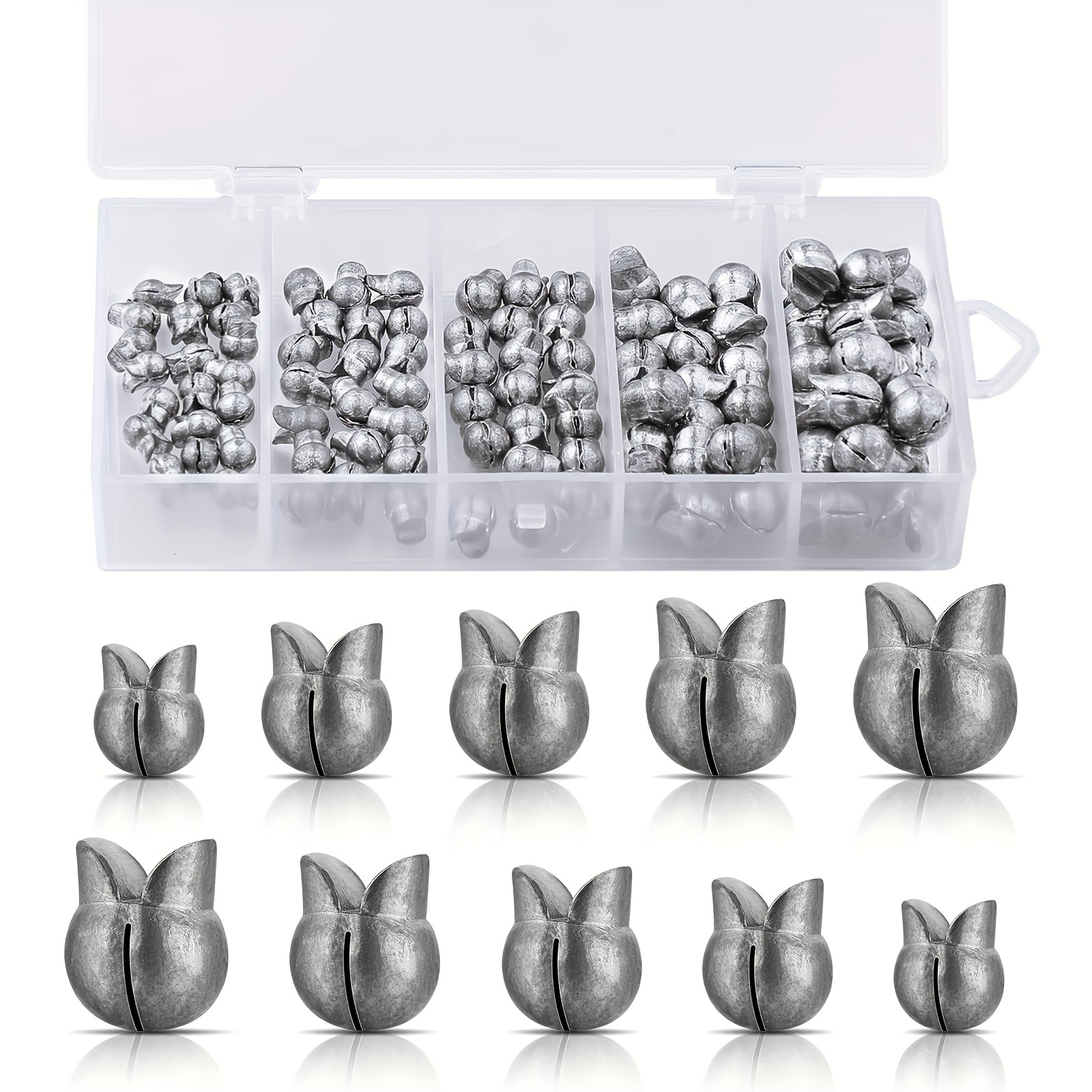 30/40/50pcs Removable Egg Lead Fishing Sinkers with Plastic Core Oval Shape Split  Shot Weights Sinker Set With Portable Box for Saltwater Freshwater 10 Sizes