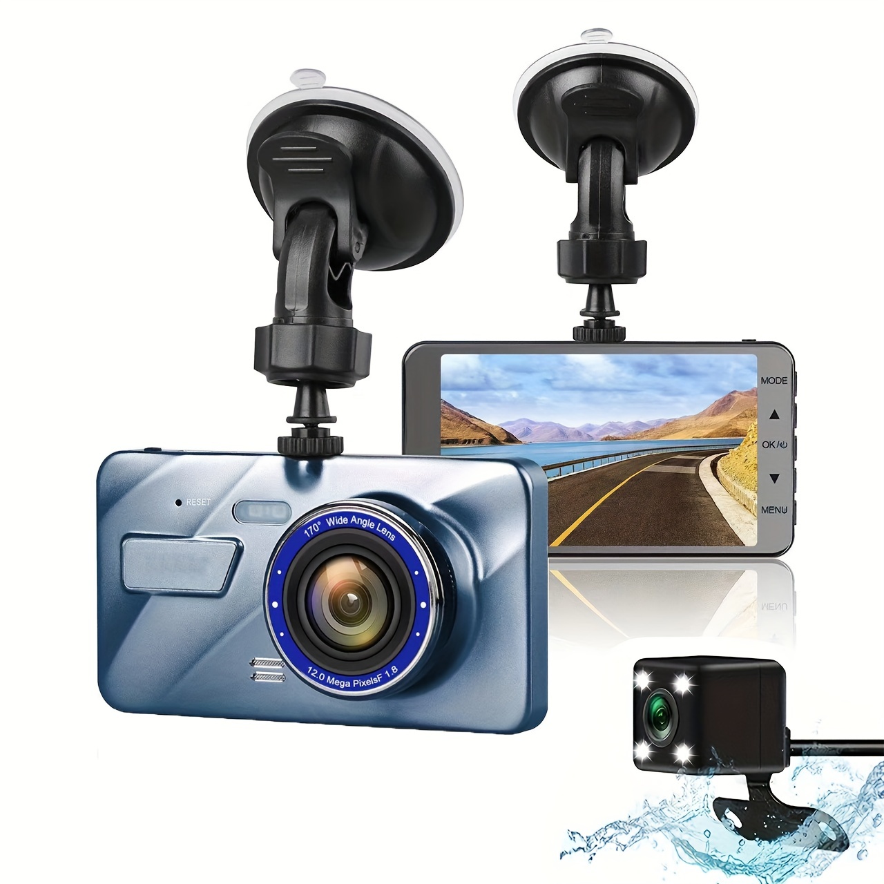 Caméra de voiture Dashcam avant et arrière, Full HD, grand angle