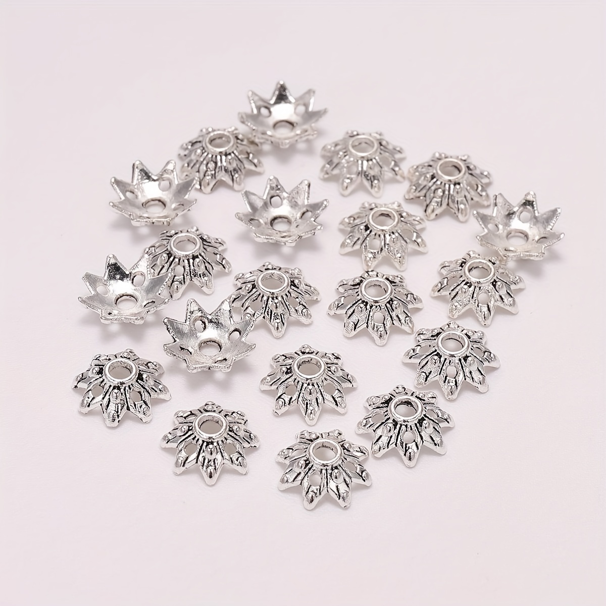 

100pcs Antique Silver Color Flower Bead Caps End Caps Alloy Hollow Beads Caps Beads Holders For Jewelry Making Findings Needlework Diy Accessories