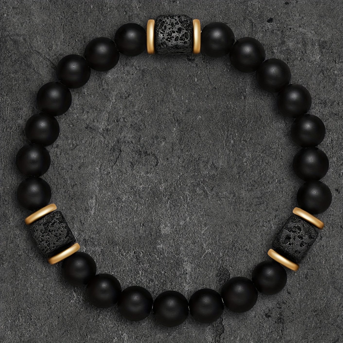 Vintage Matte Black Onyx Cubic Lava Stone Beaded Bracelet Stretch Bracelet  Temu