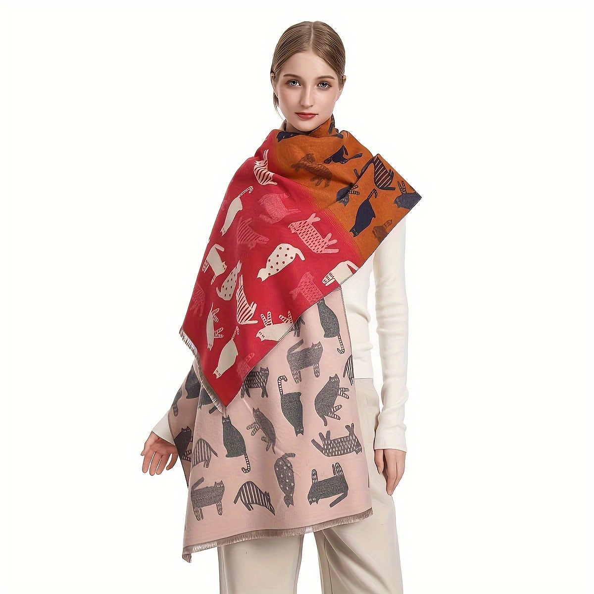 Women's Imitated Cashmere Scarf With Cat Jacquard Flower Cape