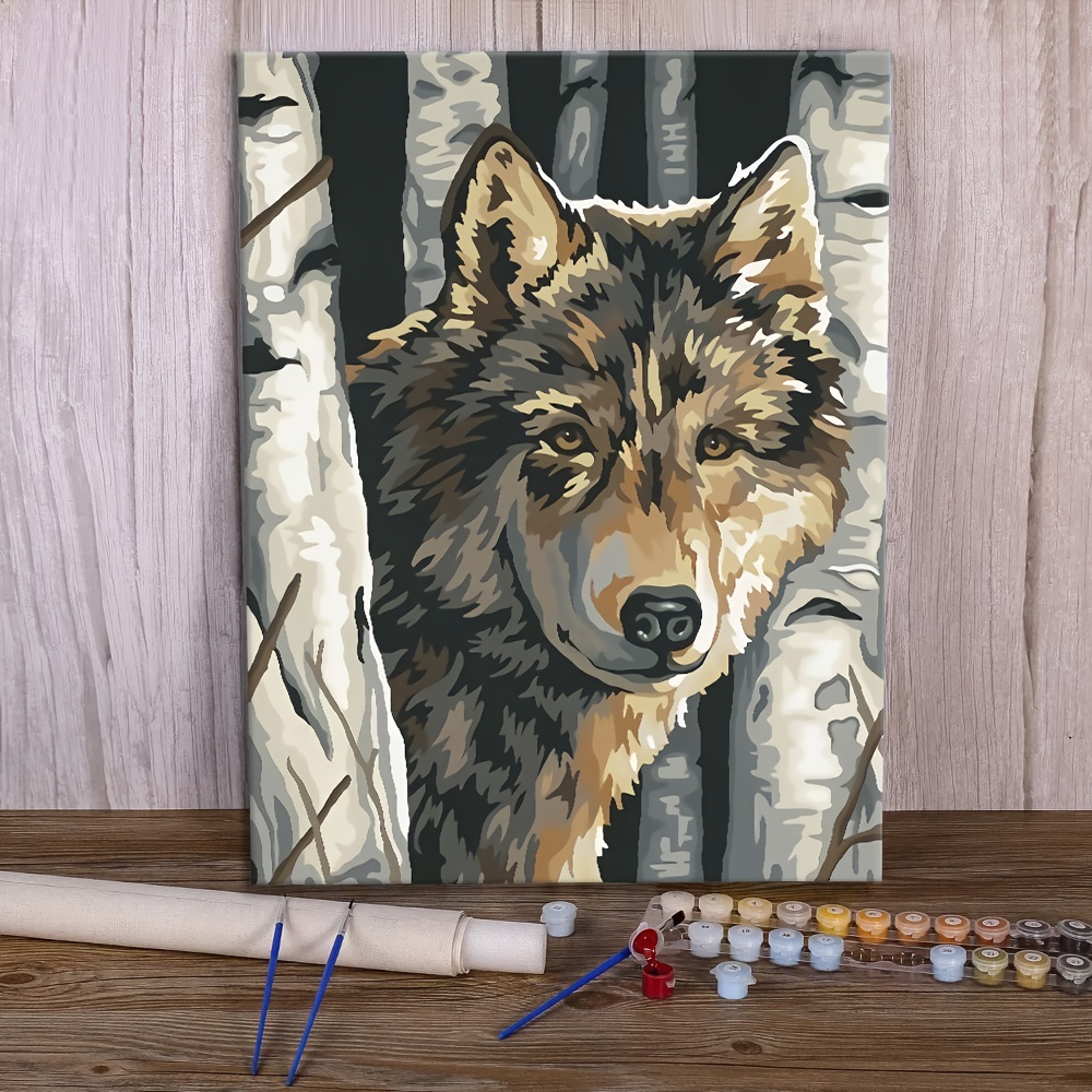 Kit peinture par numéros loups dans la forêt, 50 x 40 cm