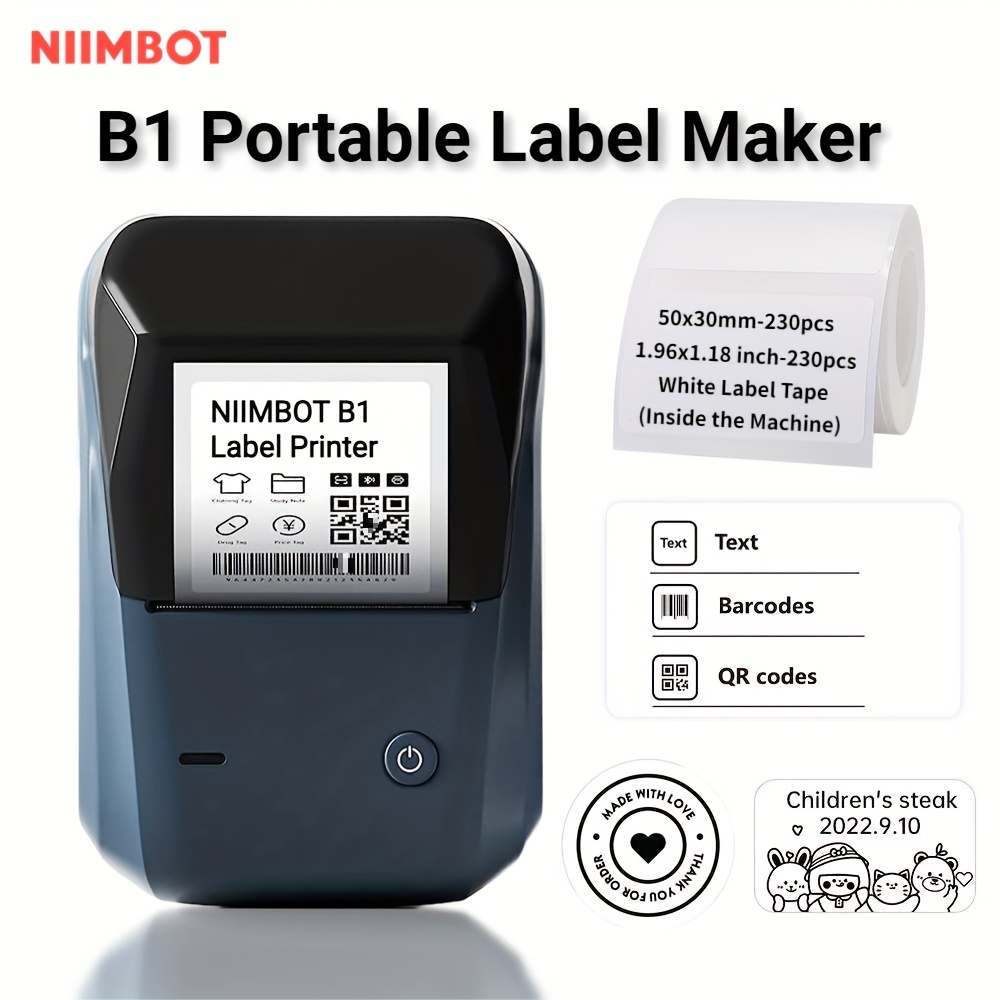 Niimbot B1 ラベルメーカーマシン パック 1.97 X1.18 (50 × 30mm) ラベル付き、bt ラベルプリンターサーマルラベラー ステッカー印刷 Ios  Android と互換性のある小売、オフィス、スーパーマーケット、 オフィス・学用品 Temu Japan