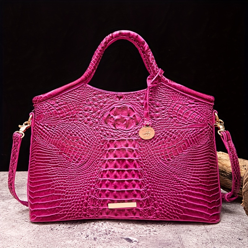 Stylish Gradient Color Shoulder Bag, Crocodile Print Crossbody Bag