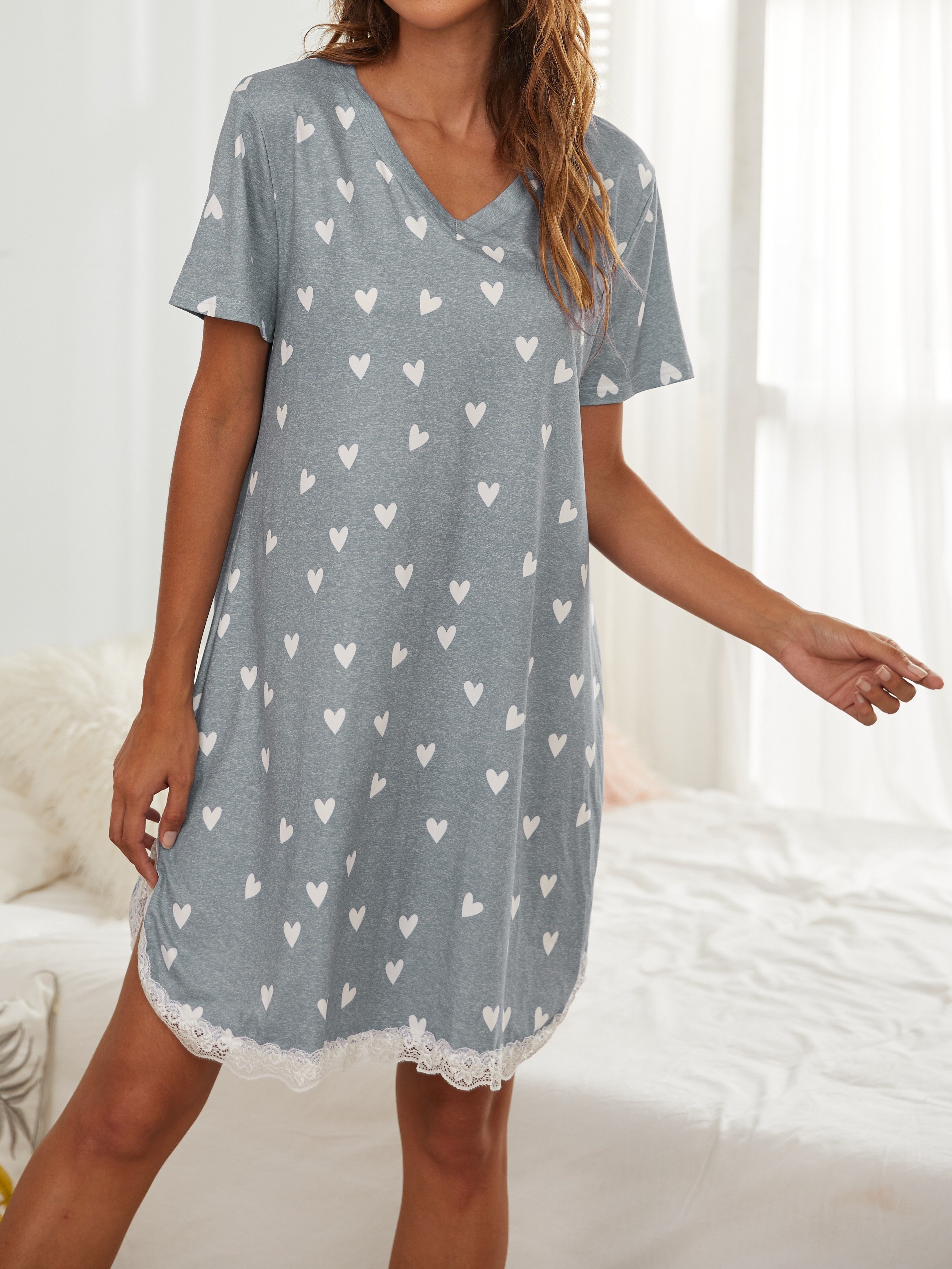 Womens Sleepwear Short Sleeve Cotton Sleep Shirts Tops Night Gown
