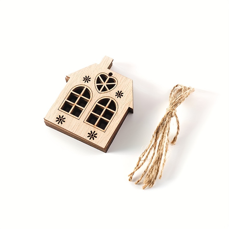 10pcs/set, With Rope DIY Handmade Wooden House Crafts Home Accessories  Ornaments Christmas Pendant Christmas Tree Decoration Hanging Ornaments,  Navida