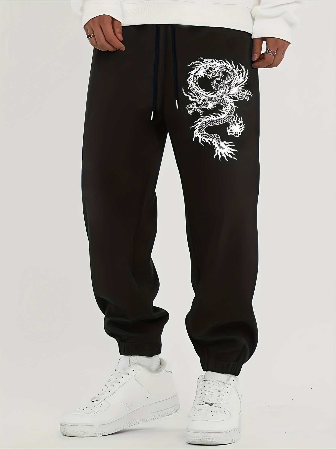 Dragon Print Drawstring Sweatpants Loose Fit Pants Men's - Temu