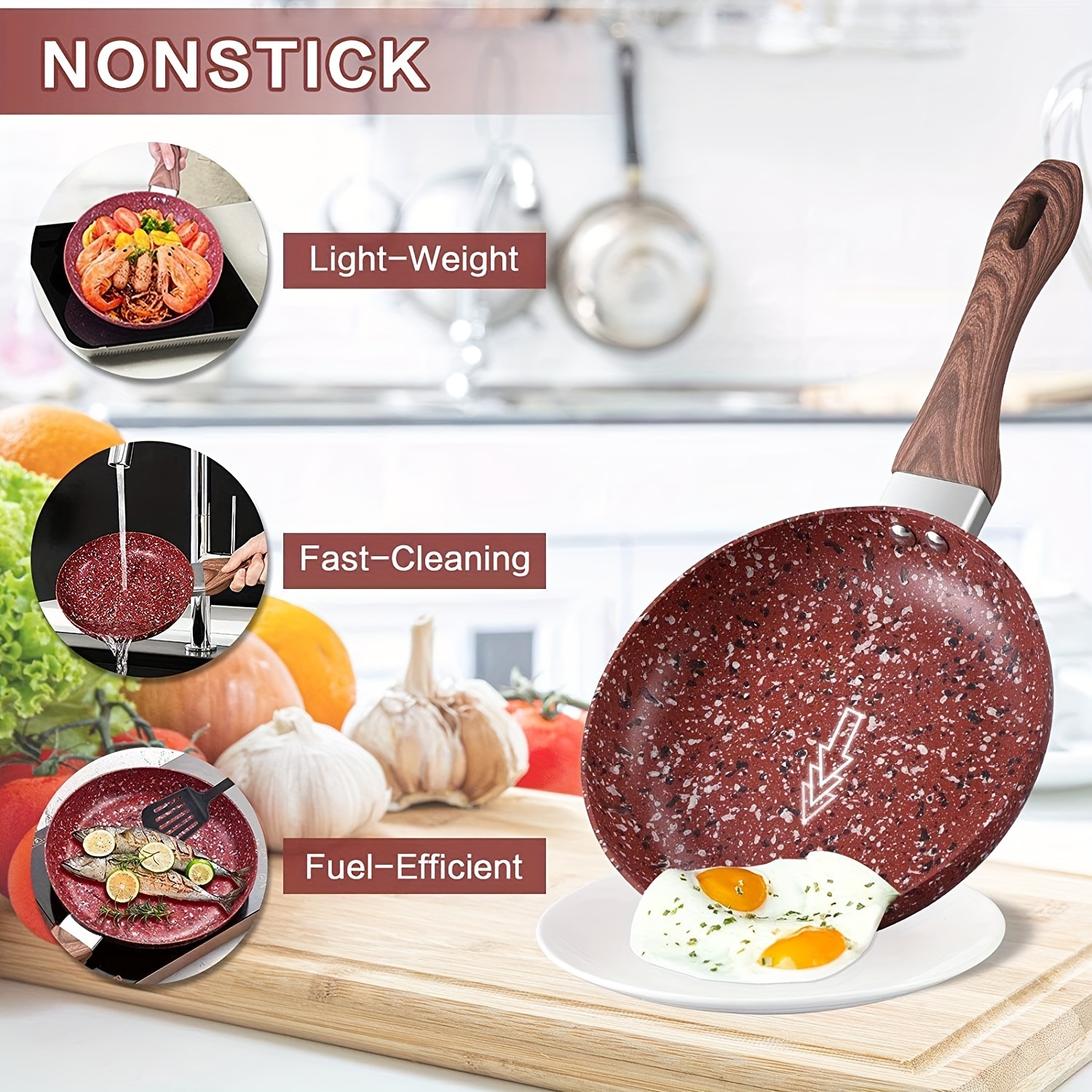 Nonstick Cookware Set-Nonstick frying pans,Red Granite Cookware