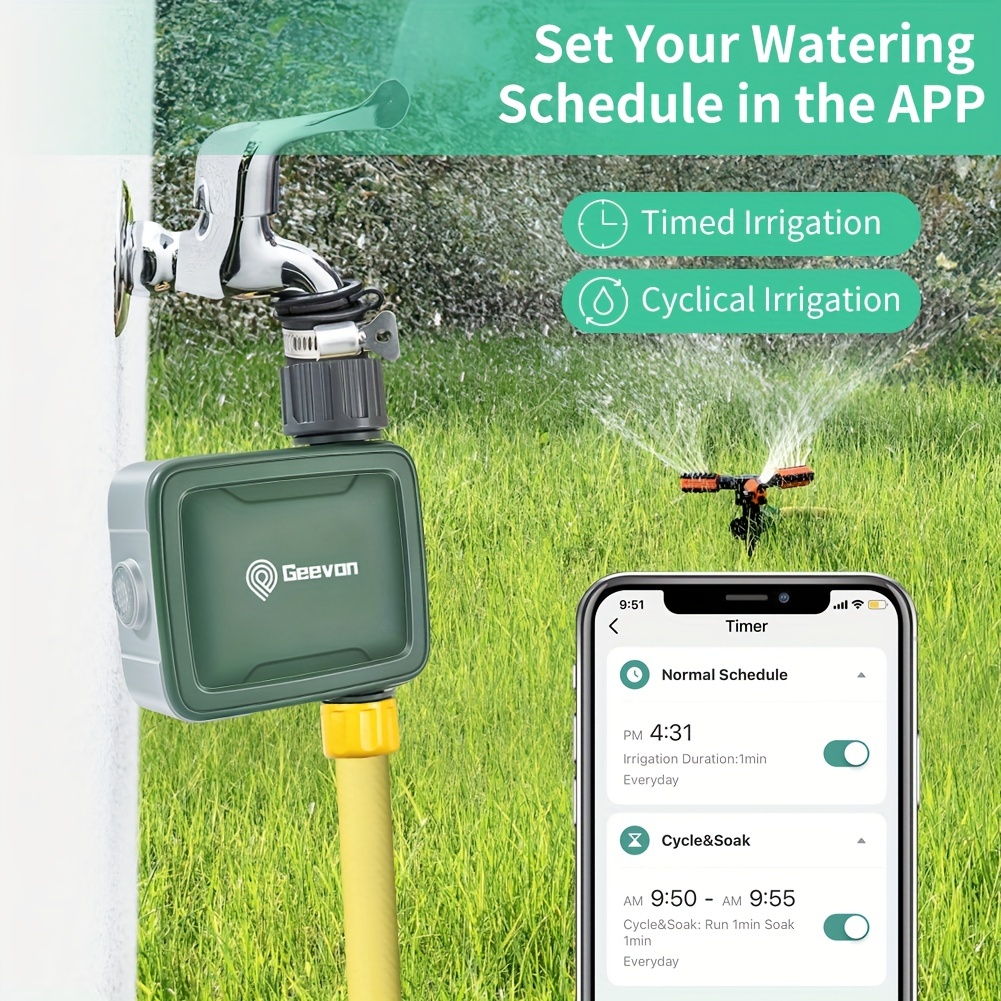 Bluetooth Sprinkler Timer, Single-Outlet Smart Water Timer Green Programmable Hose Timer,with Rain Delay Programmable Irrigation Timer for Outdoor