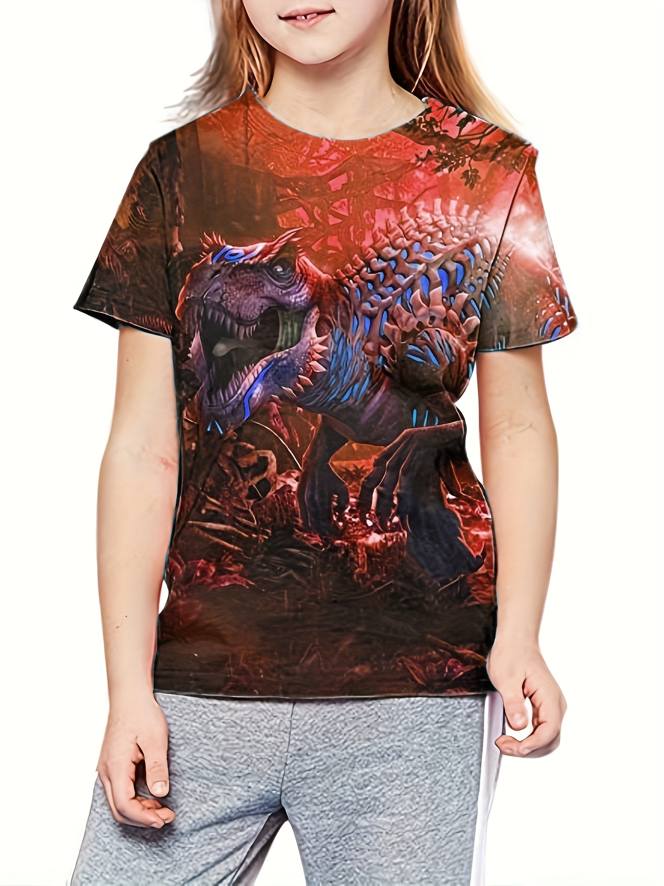 Scary Dinosaur 3d Print Boys Creative T shirt Casual Temu Canada