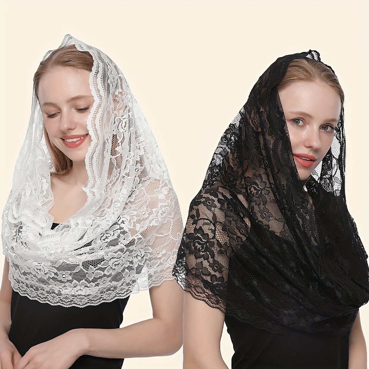 

Monochrome Lace Embroidery Scarf Elegant Pullover Print Headscarf Solid Color Head Covering Dating Mantilla Veil Scarf For Wedding Bridal