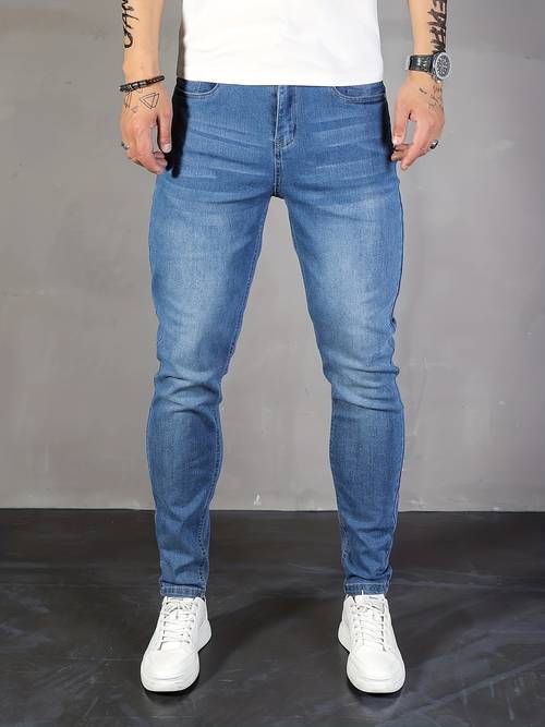 Мужские шикарные зауженные джинсы, мужские повседневные потертые джинсы средней эластичности в уличном стиле