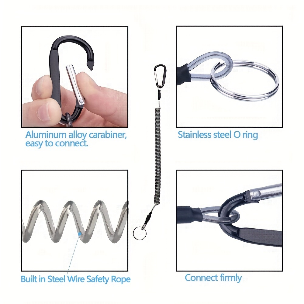 1/6pcs Fishing Tools Lanyard, Retractable Safety Finishing Ropes Wire  Coiled Lanyard With Stainless Steel Clip