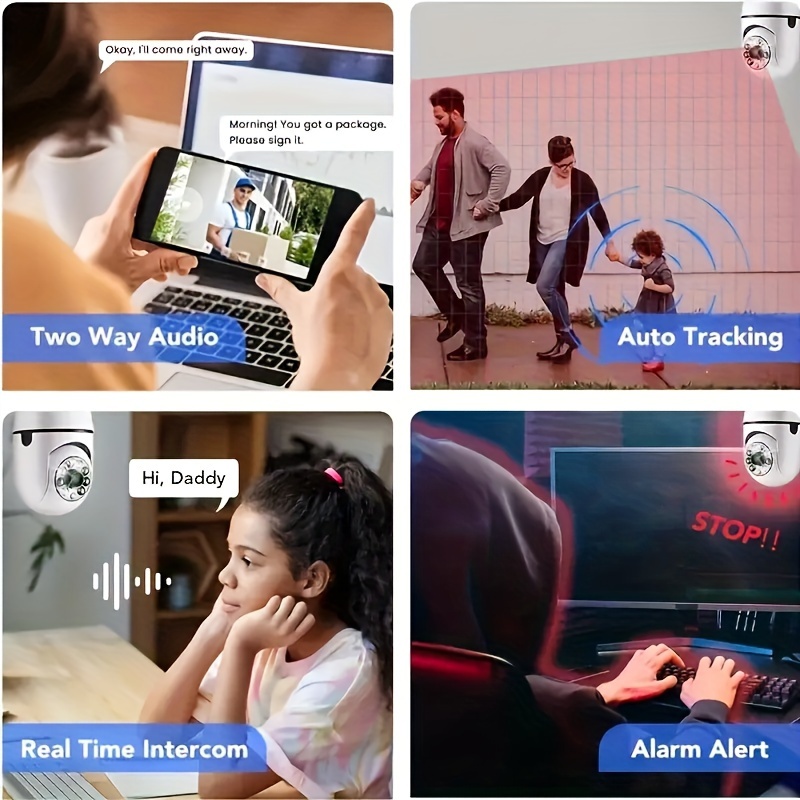 умная камера лампа e27 панорамный обзор Wi-Fi включен обнаружение движения оповещения ночное видение двусторонний звук детали 4