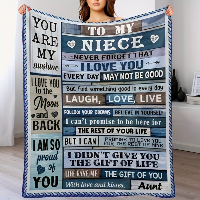 

1pc Flannel Creative Letter To Niece Blanket Comfortable And Soft 4 Seasons Throw Blanket Air Conditioning Nap Casual Sofa Blanket Printed Blanket For Sofa Couch Office Bed Camping Travelling