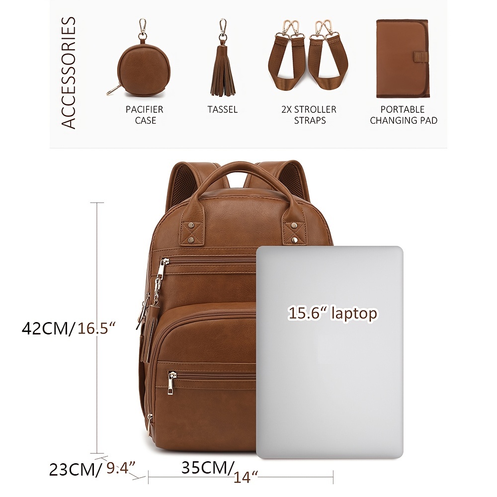 Yomiky Leather Diaper Bag Backpack for Women with Changing Pad and Multiple  Pockets. Stylish and Functional