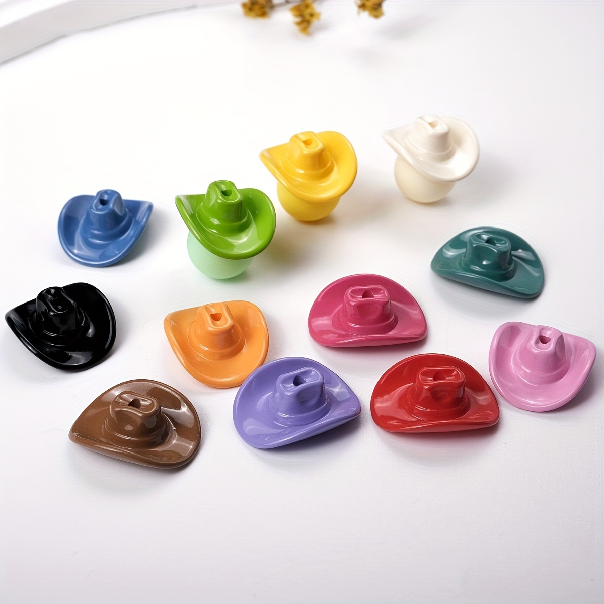 

12pcs, Colorful Acrylic Denim Hat Beads Handmade Diy Jewelry Materials Beaded Pens Hat Beads Decorative Accessories