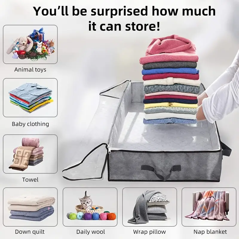 1pc under bed storage bags with clear window large capacity underbed storage containers with reinforced handles clothes storage bins foldable closet organizers for blanket clothing pillows comforters and quilts details 4