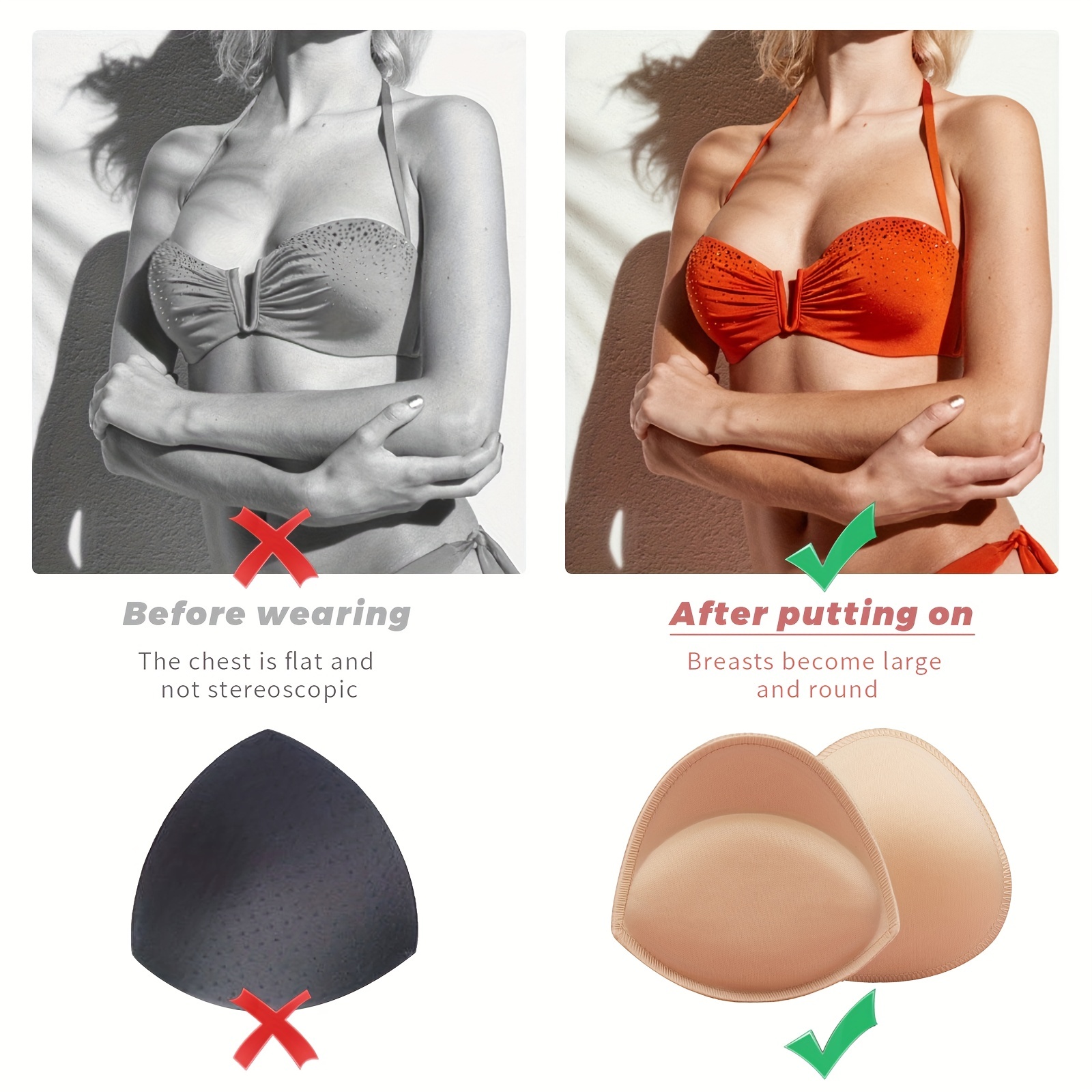 Bra Pads Inserts Push up - Sewn Edges Breast Enhancers Padding for Sport  Bra Bikini Swimsuit 4 Pairs Fits C/D Cup
