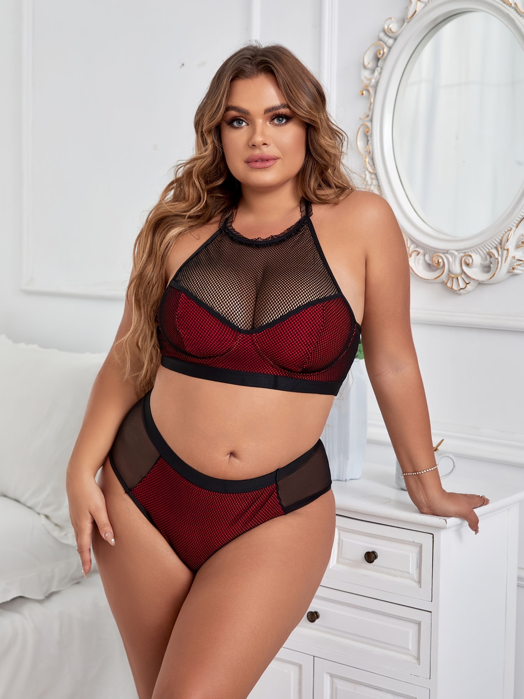 Women's Plus Size Bra Solid Color Sexy Lace Patterned Soft - Temu