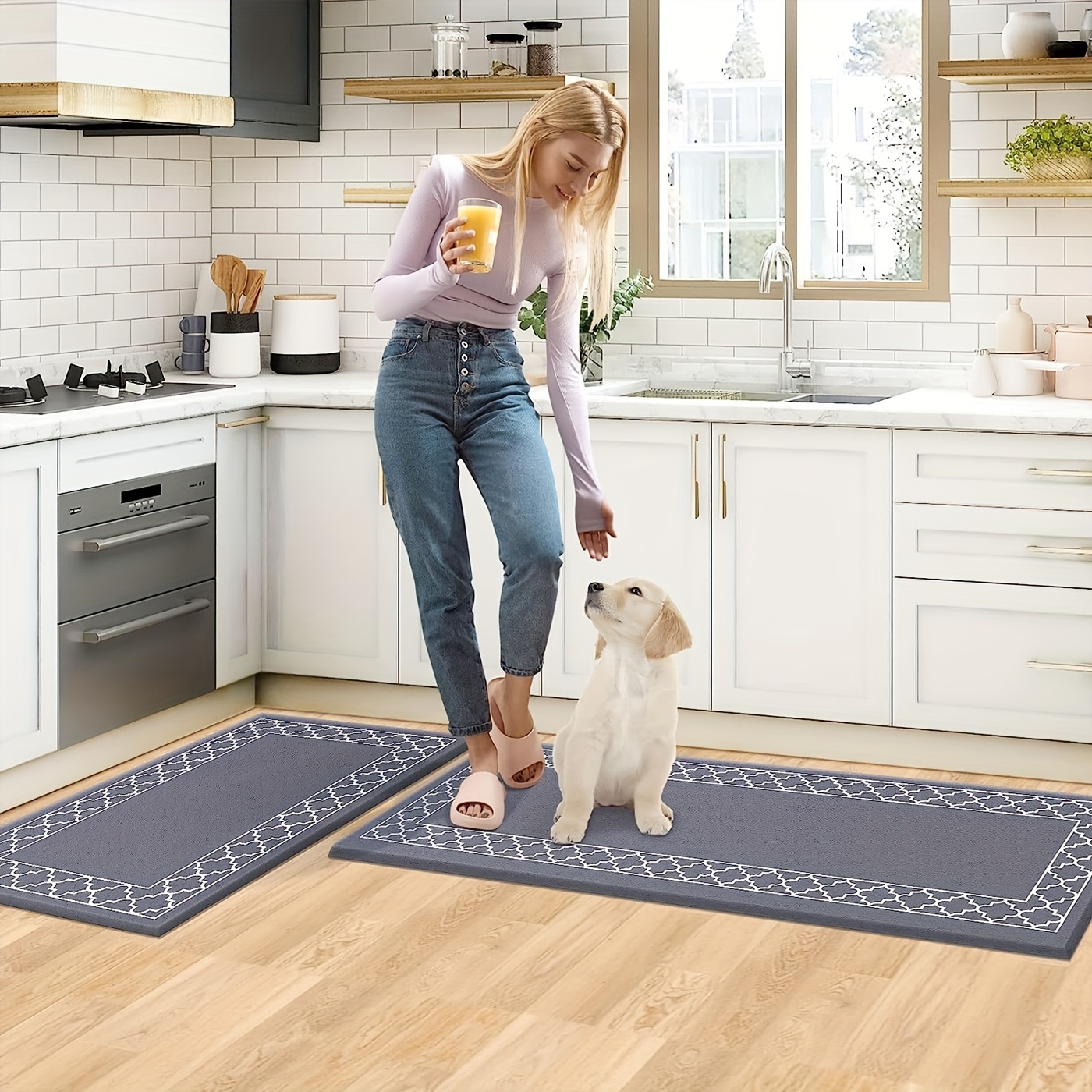 Mattitude Kitchen Mat [2 PCS] Cushioned Anti-Fatigue Non Slip Rug  Waterproof Ergonomic Comfort Standing Mat for House, Floor, Sink, Office  (Grey)