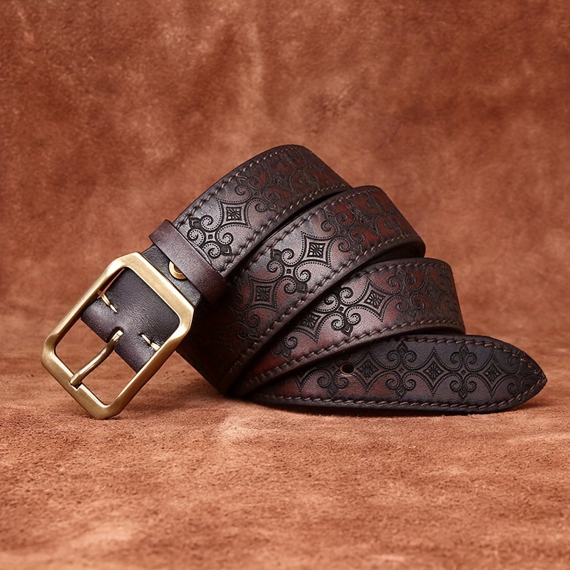 Cowhide Leather Double-sided Belt, Men Genuine Leather Carved Belt - Temu