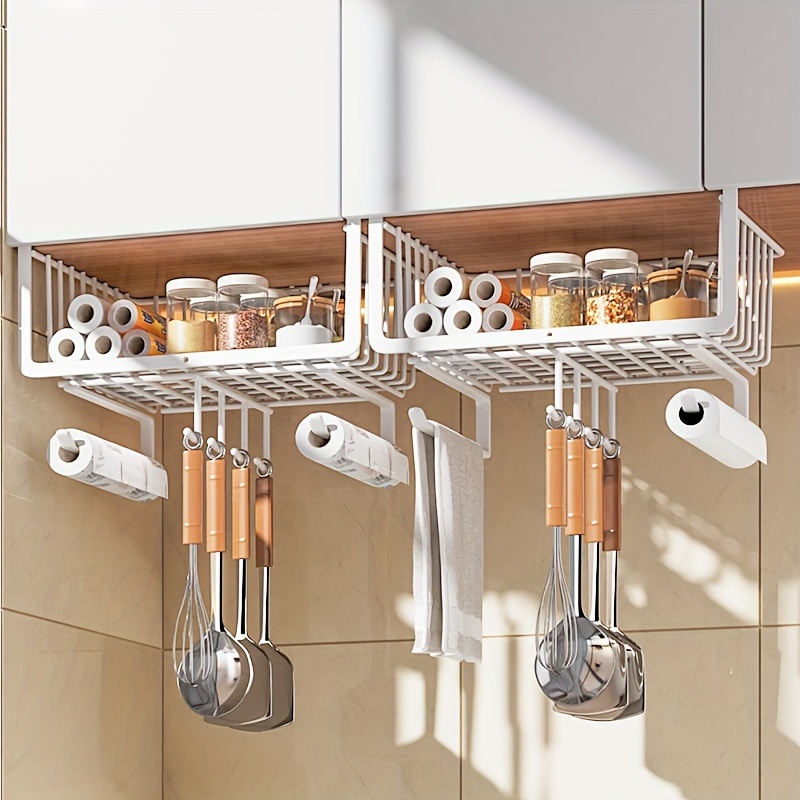 Kitchen Storage Rack With Six Hooks No Punching - Temu