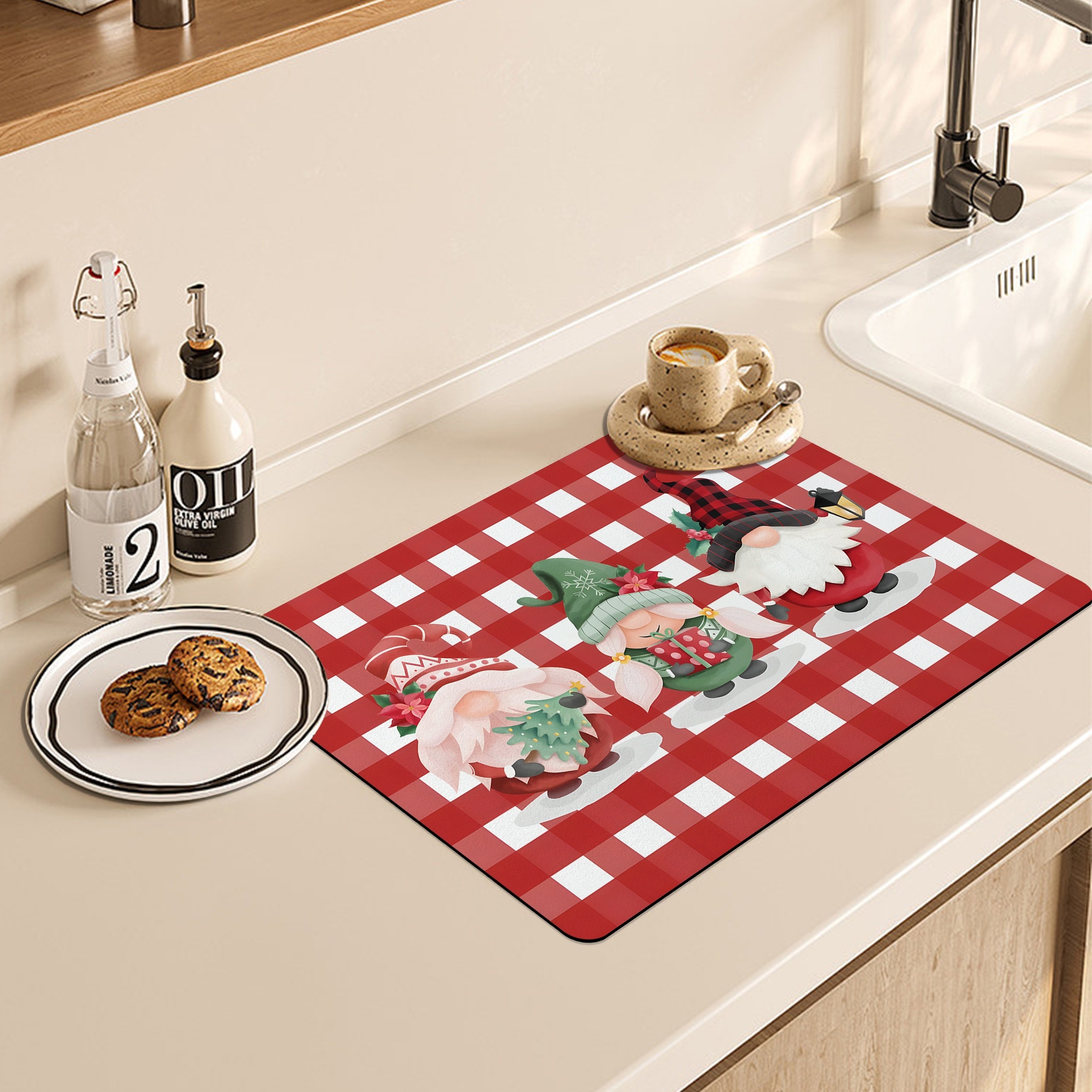 Dish Drying Pad, Kitchen Countertop Absorbent Pad, Christmas Theme Buffalo  Plaid Washstand Drain Mat, Soft Faucet Absorbent Mat, Toilet Washstand Cup  Mat, Toilet Anti-water Absorption Mat, Kitchen Accessories, Bathroom  Accessories - Temu