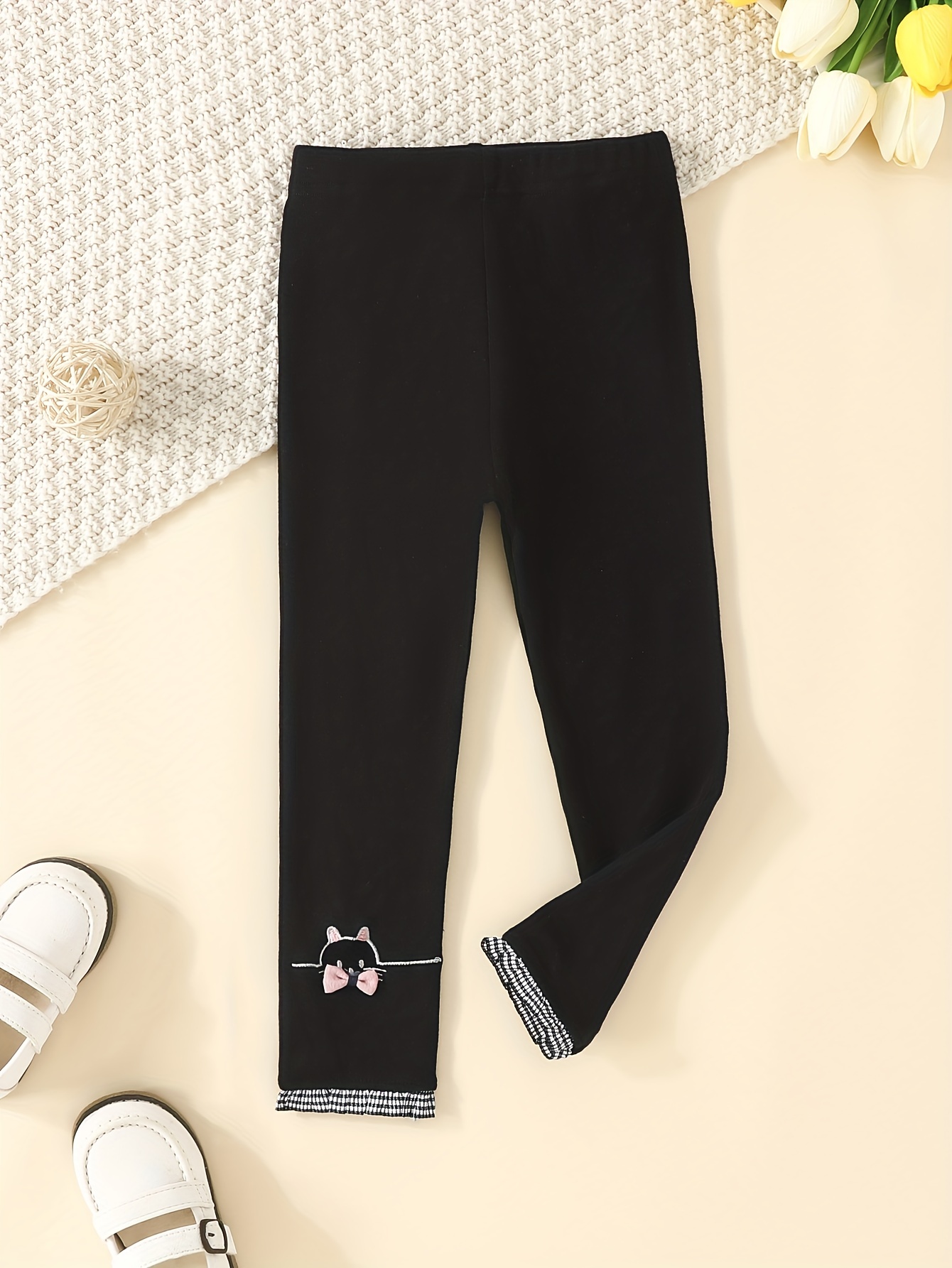 Cute Bows Bunny Ears Embroidery Ankle Leggings Girls Soft - Temu