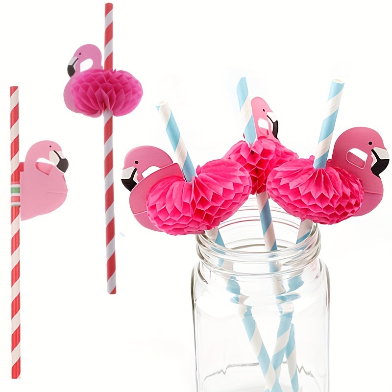 12pcs Pink Flamingo Disposable Paper Straws Birthday Summer