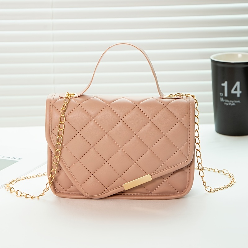 CLN Pink Quilted Hand Bag with Strap, Women's Fashion, Bags