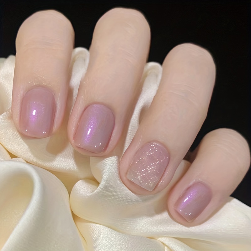 Glossy Short Ballet Fake Nails Aurora Purple Press On Nails - Temu