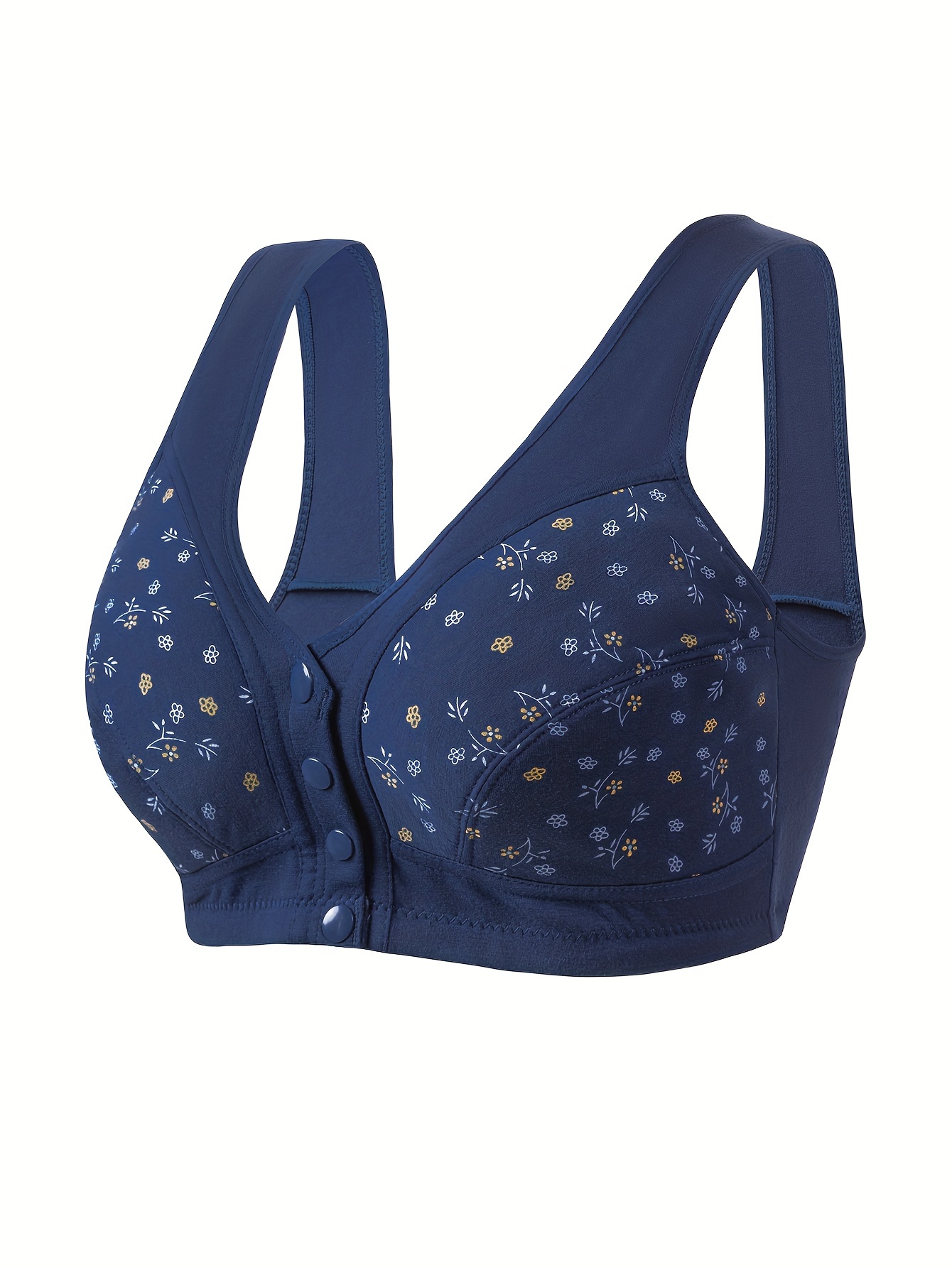 Floral Print Wireless Bras Comfy Breathable Front Buckle Bra - Temu