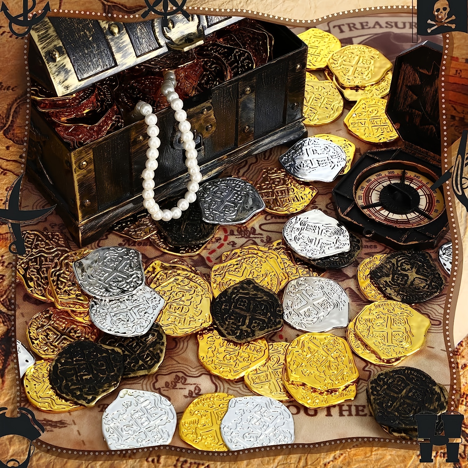 Jesdavan Tresor Pirate, 160 Pièces Monnaie Factice, Piece Pirate, Tresor,  Monnaie Enfant, Chasse au Tresor Enfant Convient pour Décoration de Fête