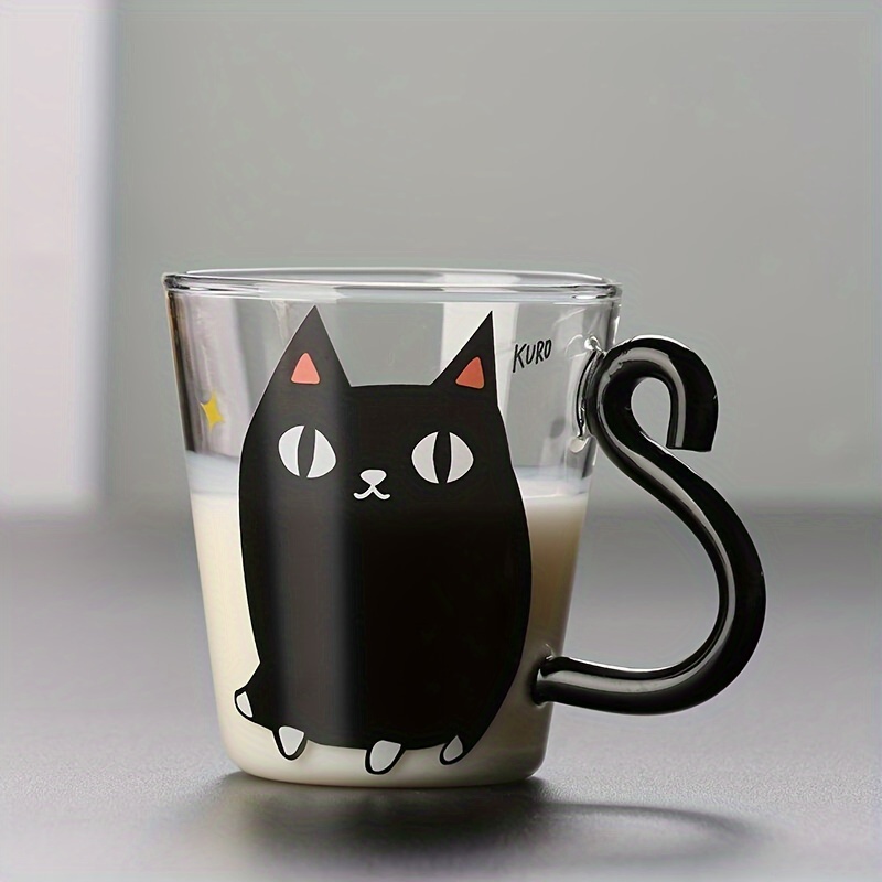 Cute Kitten Glass Cup, Kawaii Cat Glass Water Cup With Tail Handle