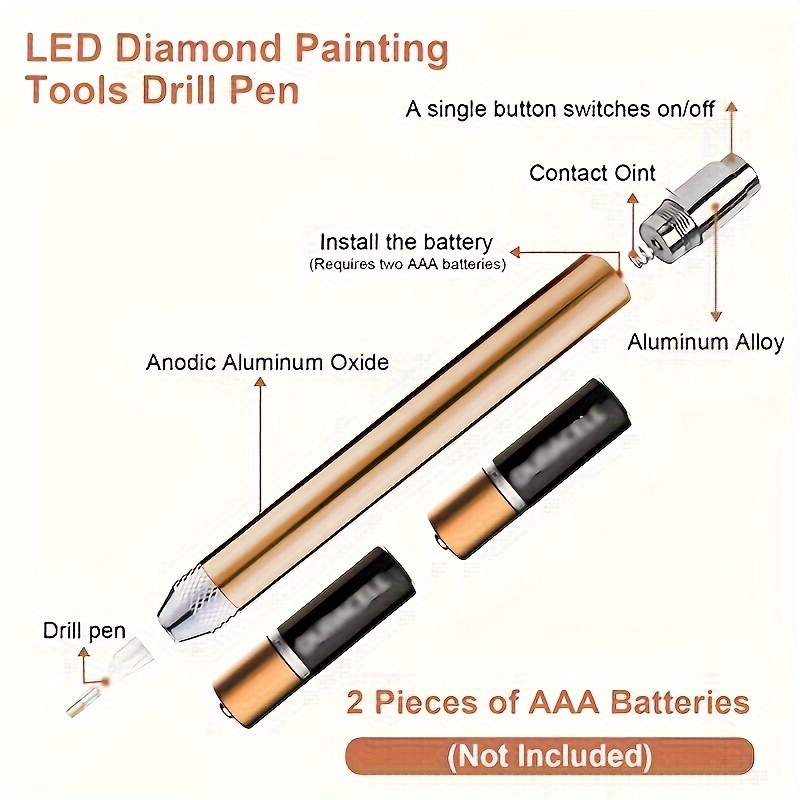 Diamond painting tool luminous point drill pen battery type interchangeable  point drill tool with light point drill pen