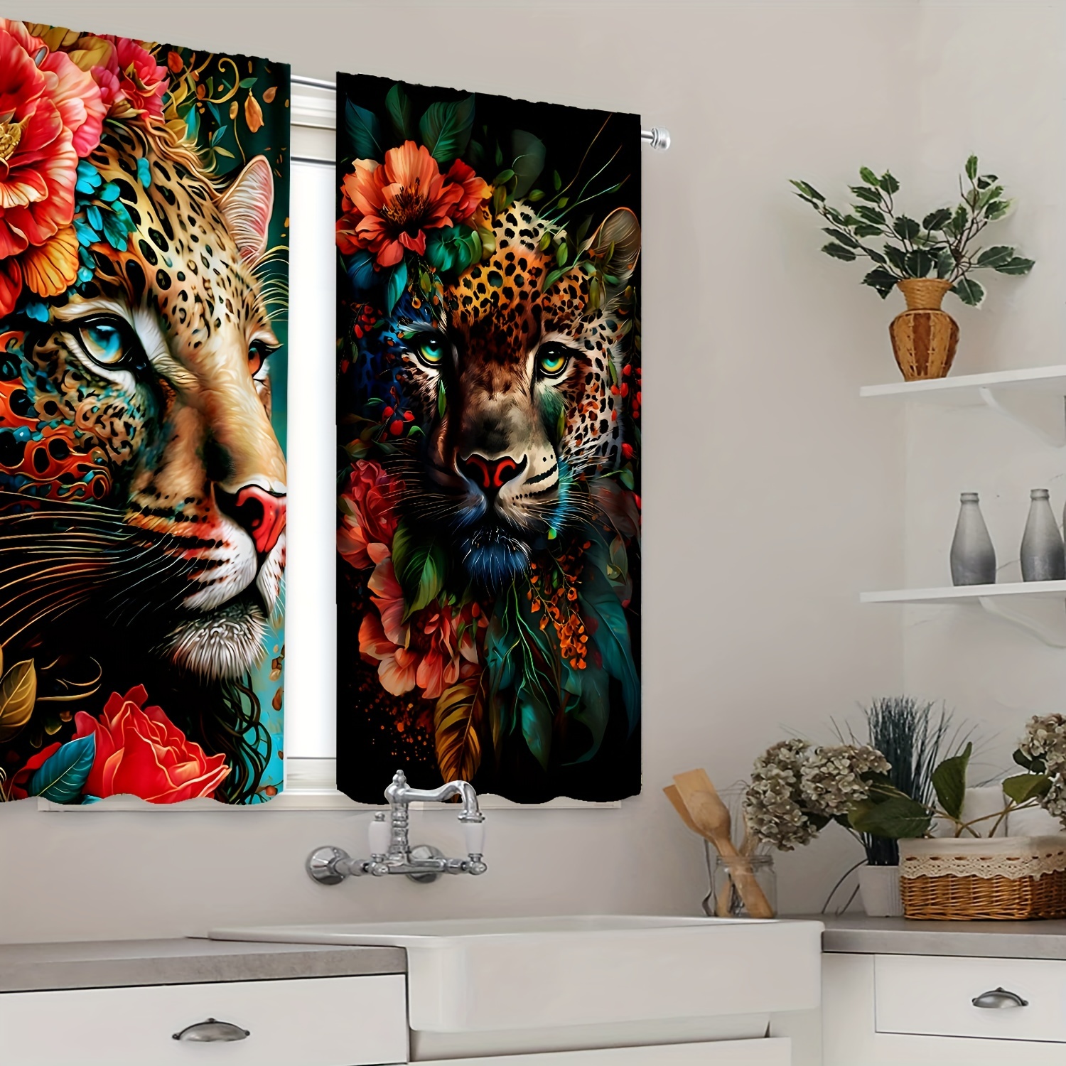 2 Panels Night Cheetah Printed Curtains Simple Modern - Temu