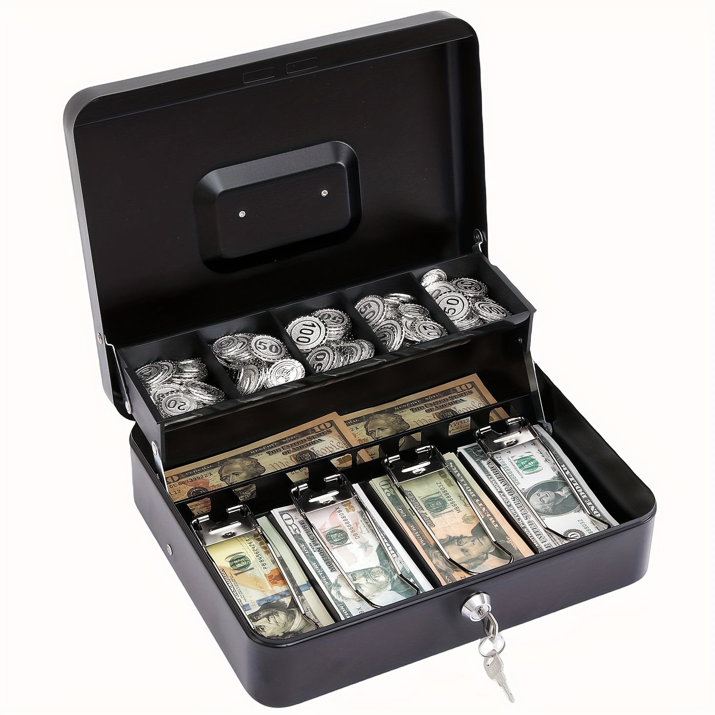 Black Acrylic Lockable Cash Box, Money Holder, Cash Organizer, Single Row  Currency Tray, Money Storage Box
