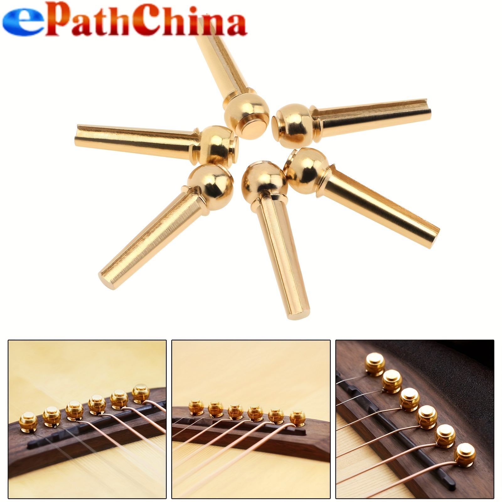 

6pcs Pure Copper Brass Guitar Bridge Pin Strings Nail Pegs For Folk Acoustic Guitar Keep Full Timbre More Stable