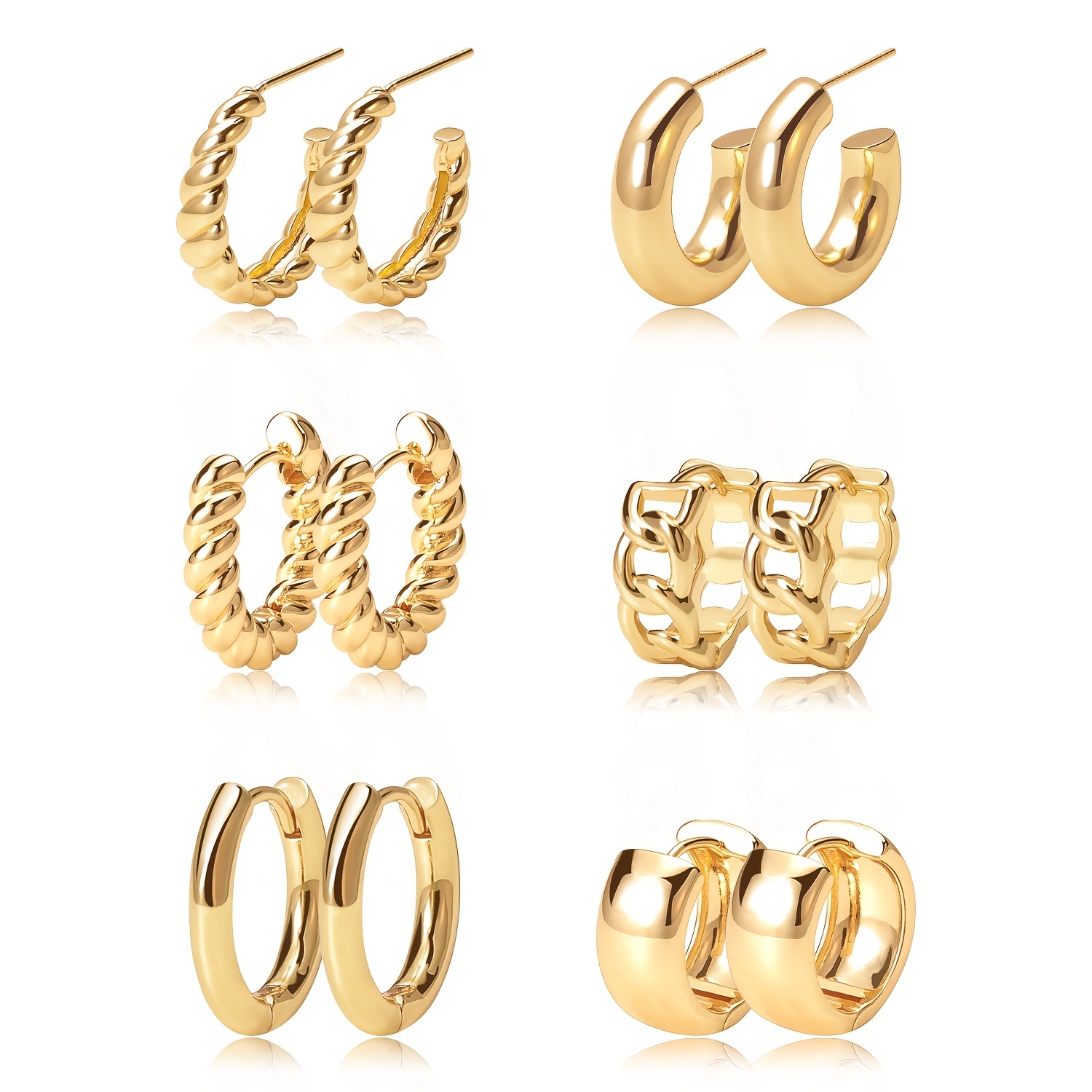 Golden Hoop Earrings Set 14k Gold Plated Huggie Earrings - Temu Mexico