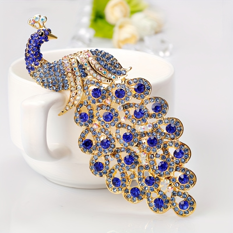 Temu Rhinestone Enamel Sea Conch Brooch Peacock Blue Zinc Alloy Badge Brooch Collar Jackets Dress Suit Hats Scarves Pants Brooches Pins Fashion Jewelry