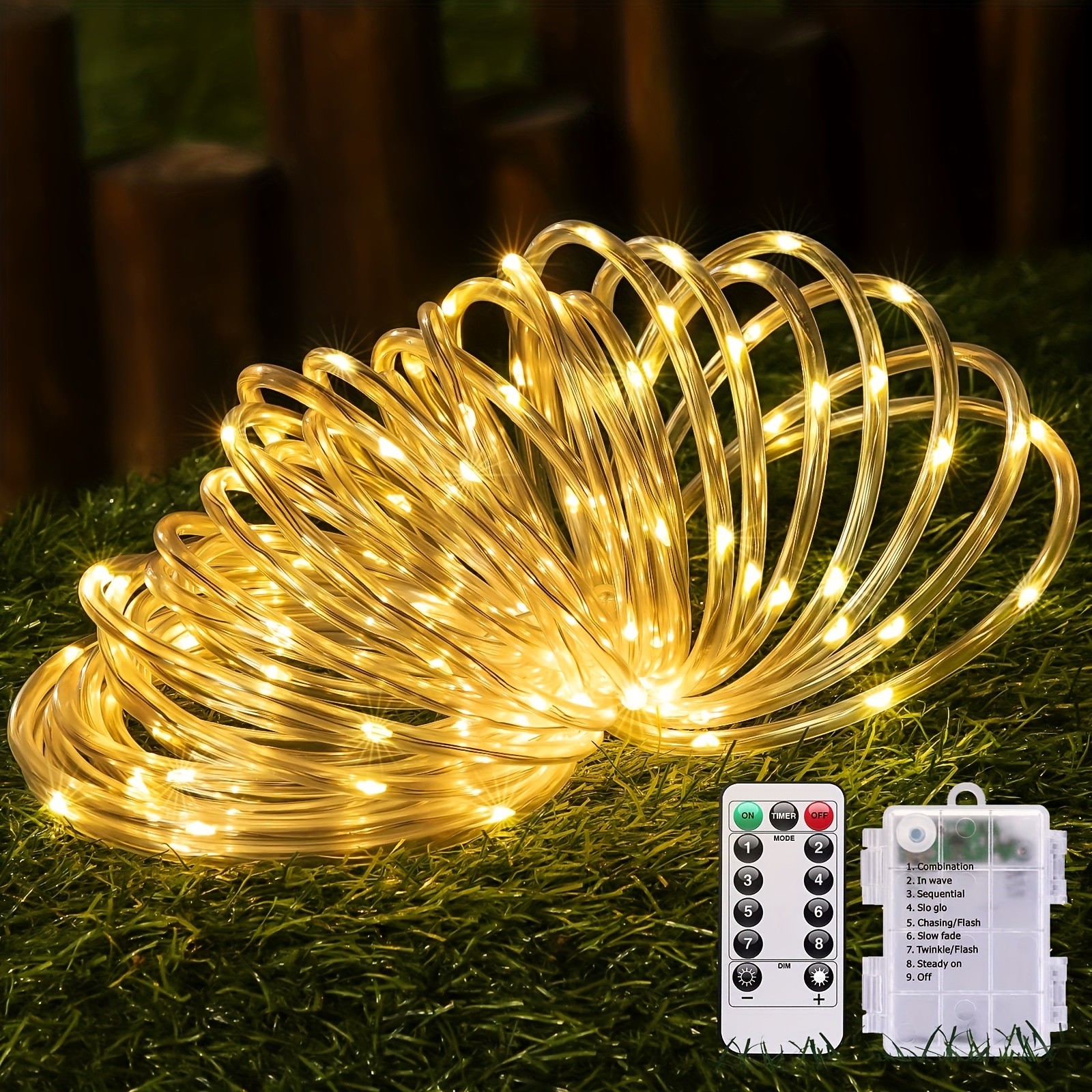 Camping Tent String Lights, 40ft 120 LEDs 8 Modes Color Changing LED Rope Lights Battery Powered with Remote Control, Outdoor Waterproof LED Tent