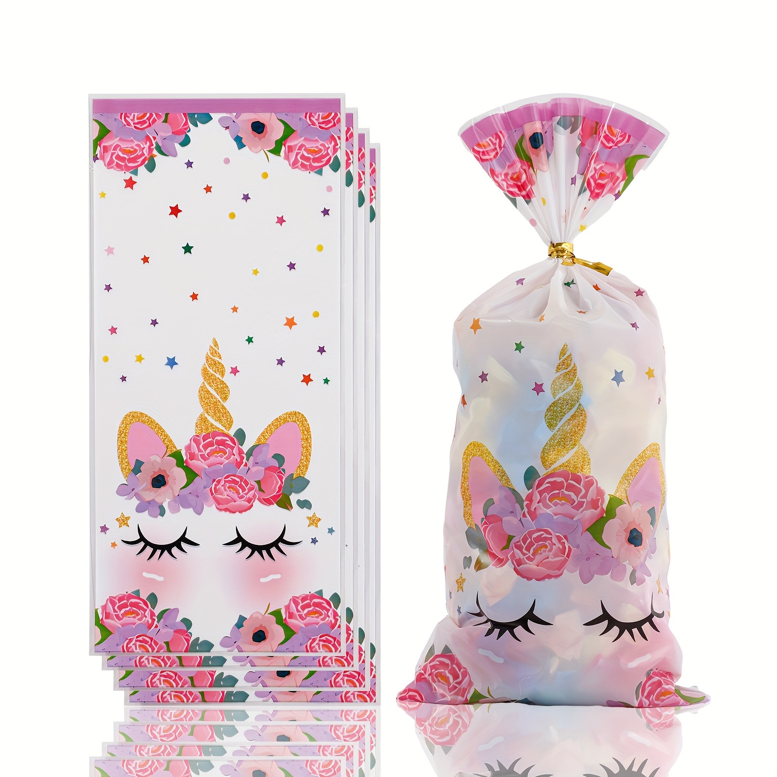 10pcs/set Plastic Gift Wrapping Bag, Cartoon Unicorn & Rainbow Pattern Gift  Bag For Party