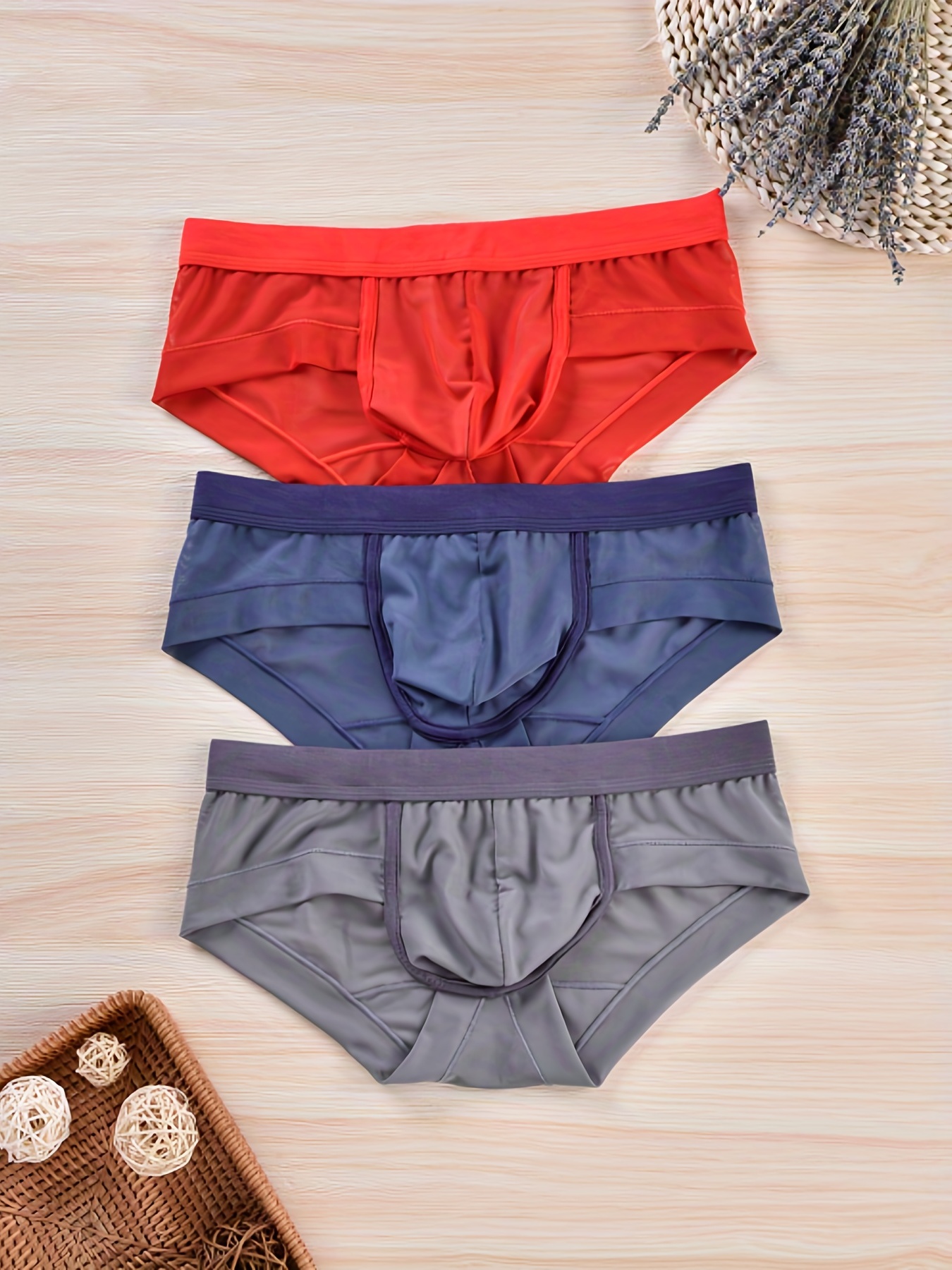 3pcs Men's Lingerie Panties, Fashion * Briefs, Breathable Comfy Stretchy  Quick Drying Sports Briefs, Men's Underwear Bikini, Multicolor Set