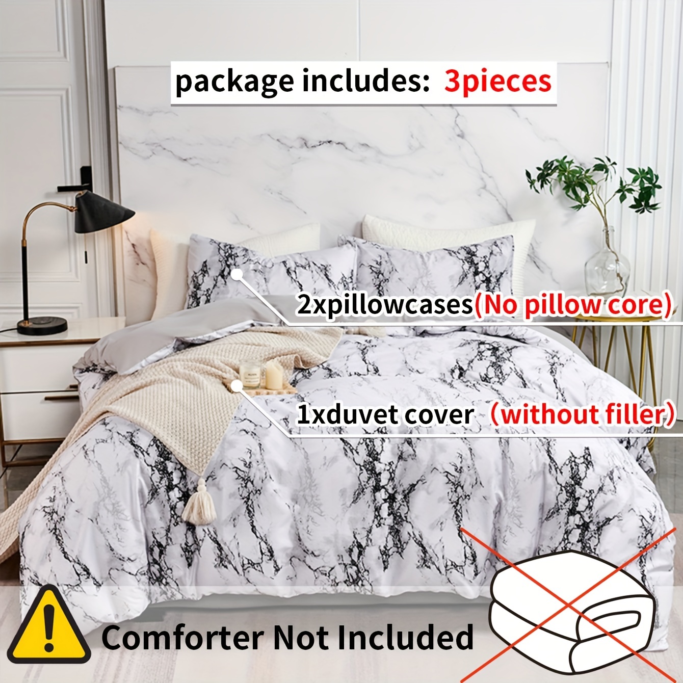 Duvet Cover Set Marble Print Bedding Set Soft Comfortable - Temu