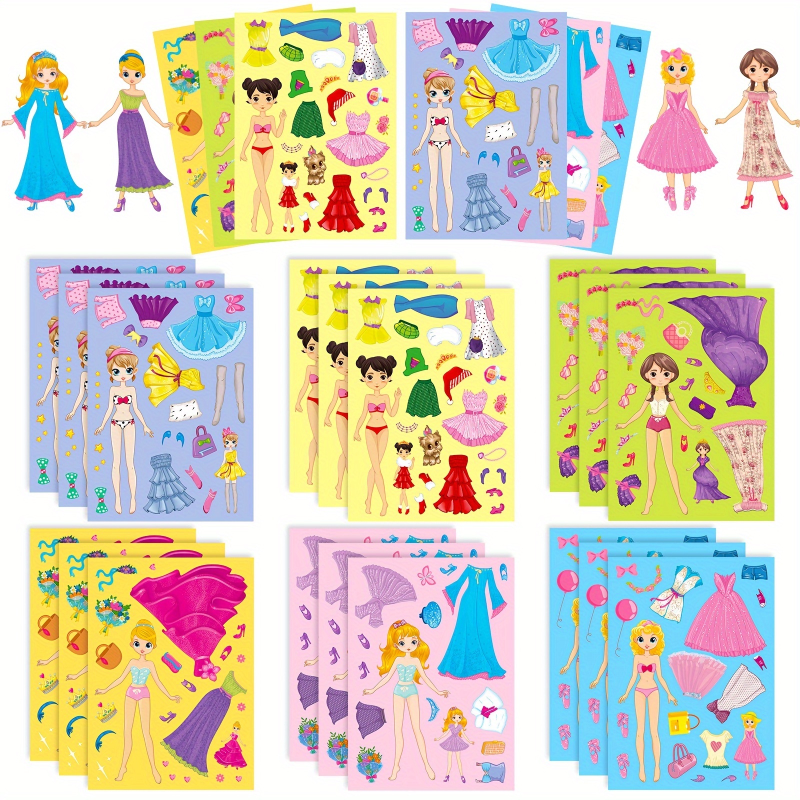 6 Sheets DIY Puzzle Stickers, Princesses Make A Face Funny Jigsaw Stickers