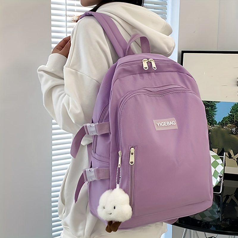 Casual Canvas Backpack With Pendant Large Capacity Schoolbag