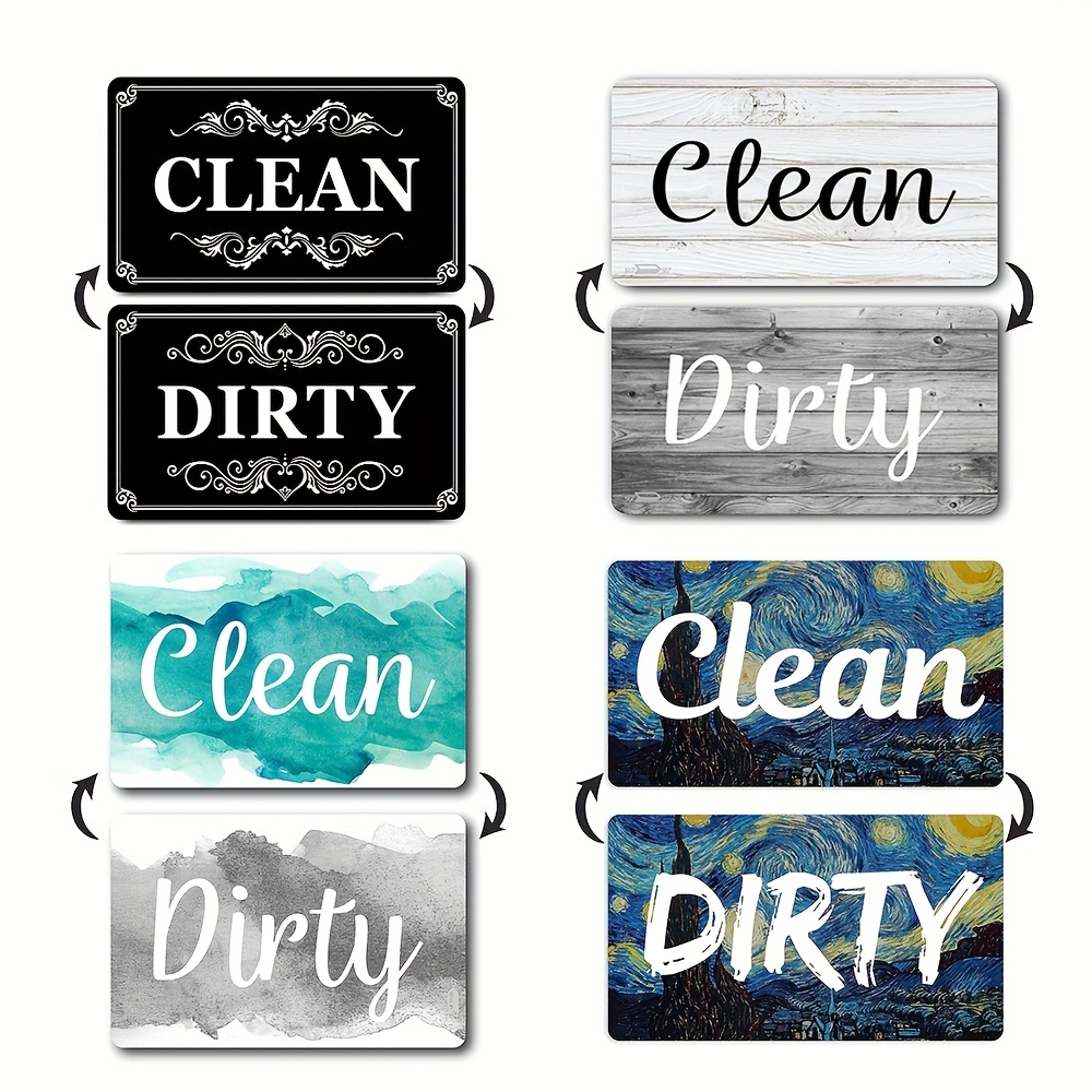 Kiterest Dishwasher Magnet Clean Dirty Sign,Double Sided Magnet with  Magnetic Plate,White & Black Kicthen Indicator Simple Wood Clean Dirty  Magnet for