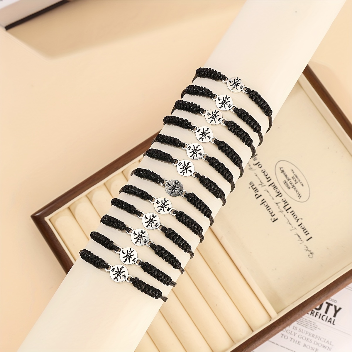 12pc Carved Compass Pattern Braided Bracelet Set