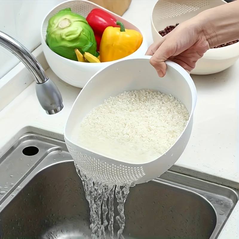 Bol de lavage de riz en acier inoxydable, passoire polyvalente 3-en-1 et  passoire de cuisine avec égouttoirs latéraux pour riz, légumes et fruits